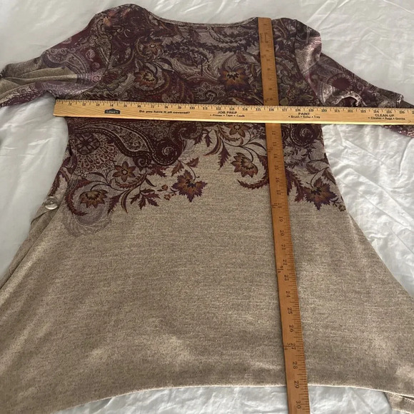 World Unity Womens Tunic Top Large Boho Paisley Rhinestones Asymetrical Hippie - Picture 10 of 13